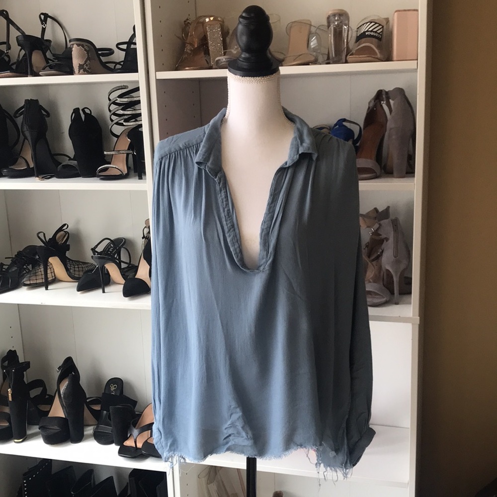 Free People blue button sleeve tunic size XS